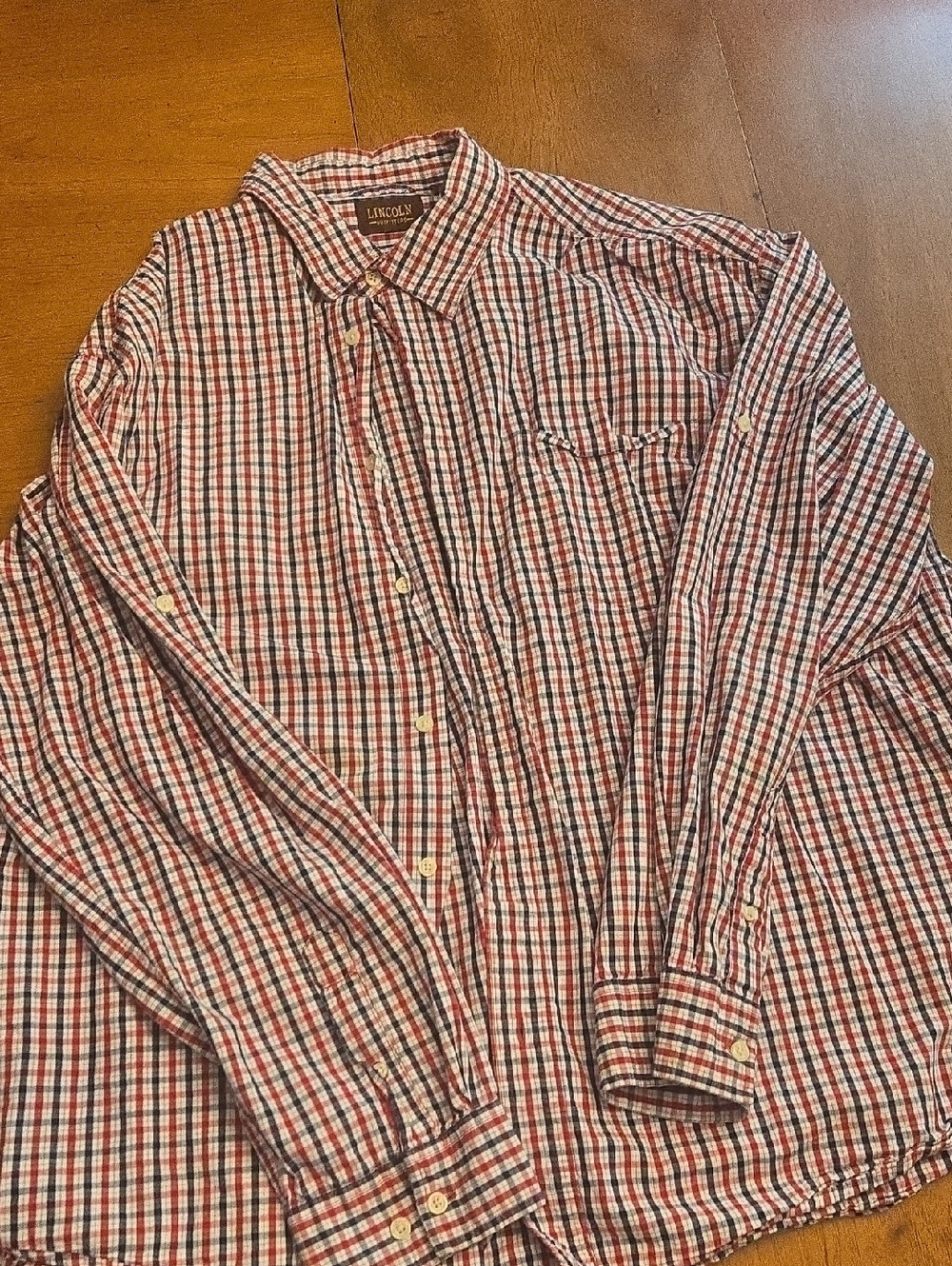 Lincoln Men’s Red, Blue & White Checked Button-Down Shirt - Casual Long Sleeve
